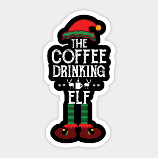 The Coffee Drinking Elf Funny Matching Family Christmas Sticker